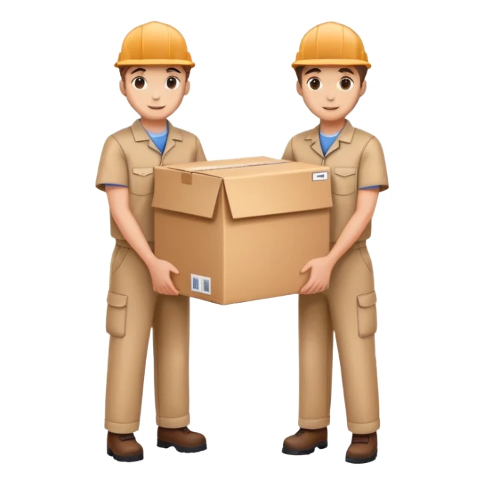 two suppliers standing together holding a big box, both wearing caps and work uniforms sticker