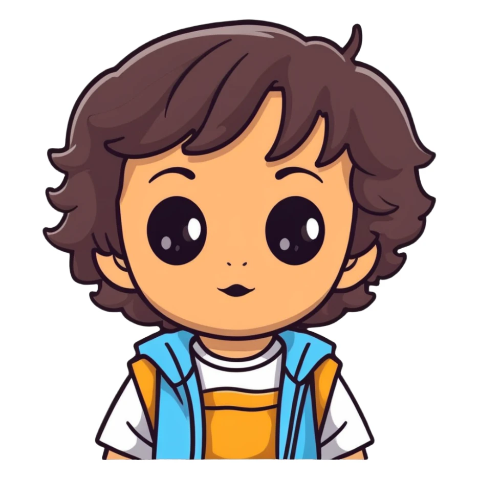 toddler face with big eyes, medium skin tone, and dark wavy hair sticker