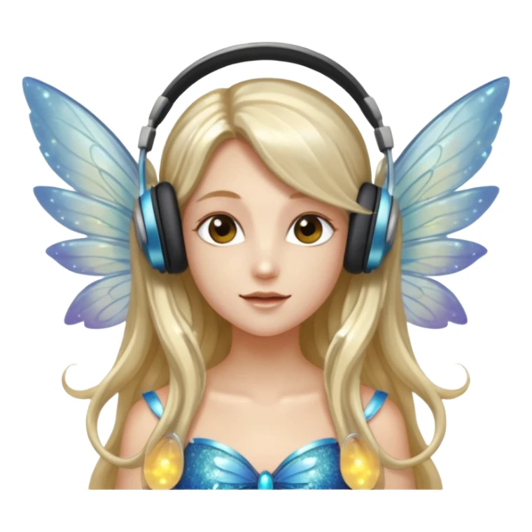 long haired make glitter fairy wearing headpones wing wings
 sticker