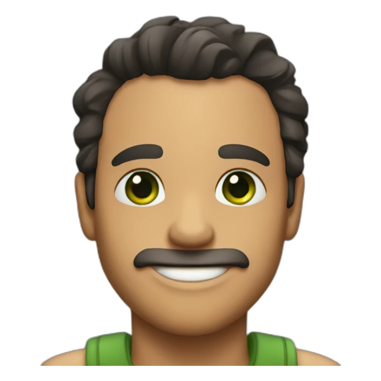 nice man with green eyes, dark hair, smiling with a dino sticker