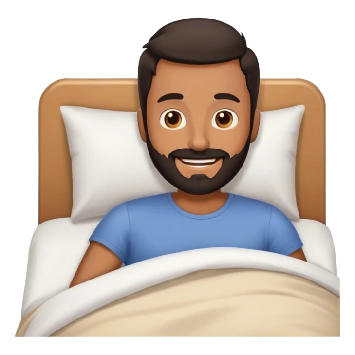 Tan guy with black beard waking up out of bed happy  sticker