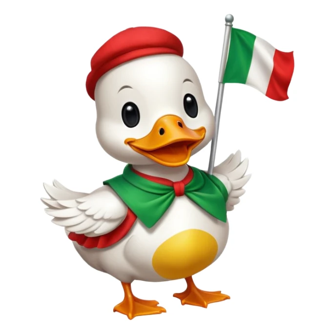 A cartoon duck wearing an Italian flag sticker