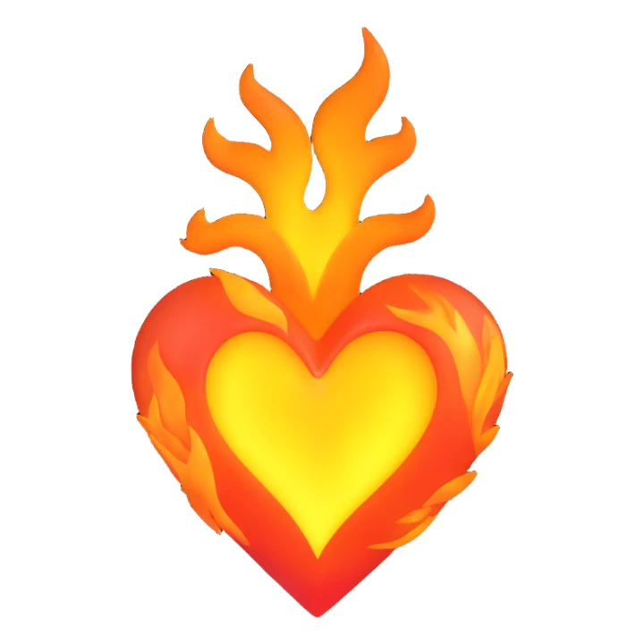 heart made of fire, glowing and dynamic sticker
