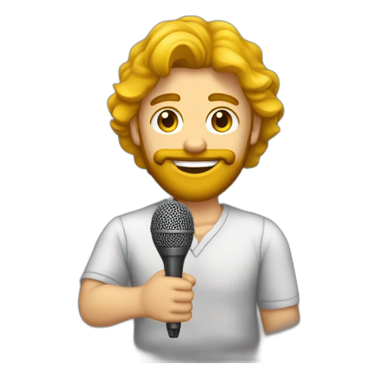 Presentador de espectáculo joven con barba y el pelo amarillo con el micrófono en la mano sticker