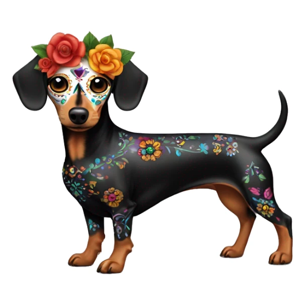 Dia De Los Muertos full body sugar skull dachshund sticker