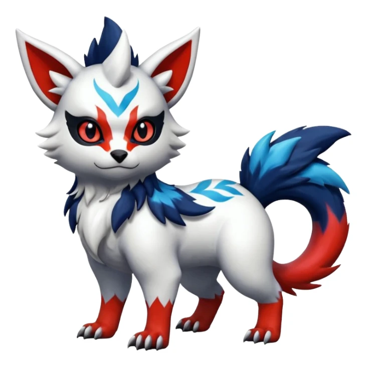 Shiny realistic furry colorful Oriental painted marked patterned Asian beautiful elegant extravagant extraordinary Litten-Absol-Electrike-Zangoose-fusion sticker