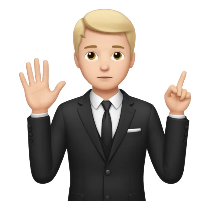 white man in formal suit in thought, shows something with his hand sticker