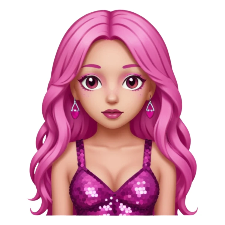 Doja Cat with long pink hair, dark pink sequin outfit sticker