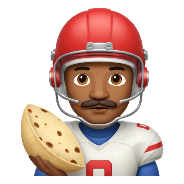 a fresh flour tortilla football player with a mustache sticker
