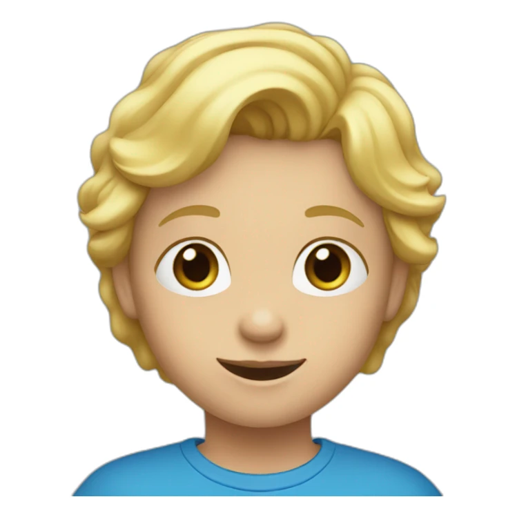 A child with blond hair and a blue T-shirt sticker