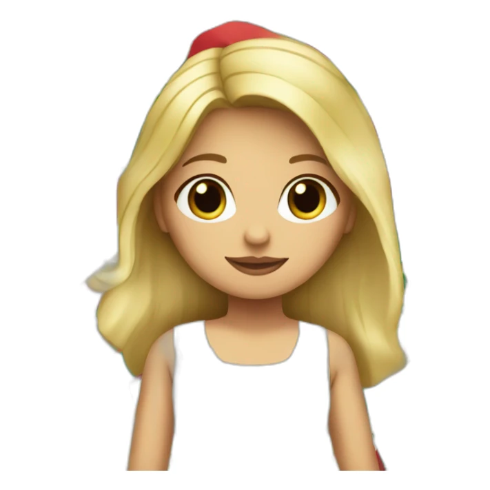 medium long blonde haired woman with a small mexican flag over her head, wearing a sundress sticker