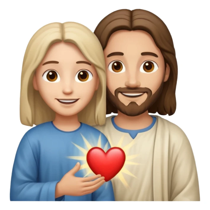 Jesus and a person smiling together, a heart between them sticker