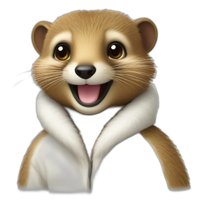smiling mongoose wearing a fur white coat sticker