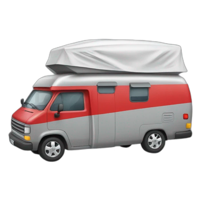 Grey camping car with red Line in the middle wearing a red christmas hat  sticker