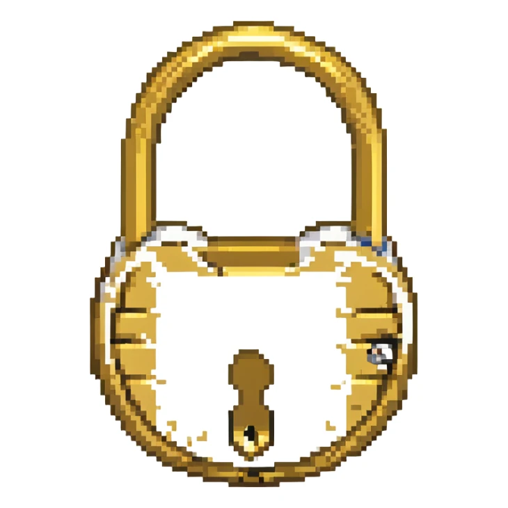 pixel art of a classic padlock, gold color sticker