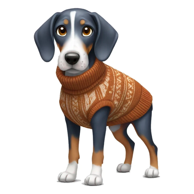 Miniature bluetick hound wearing a autumn sweater sticker