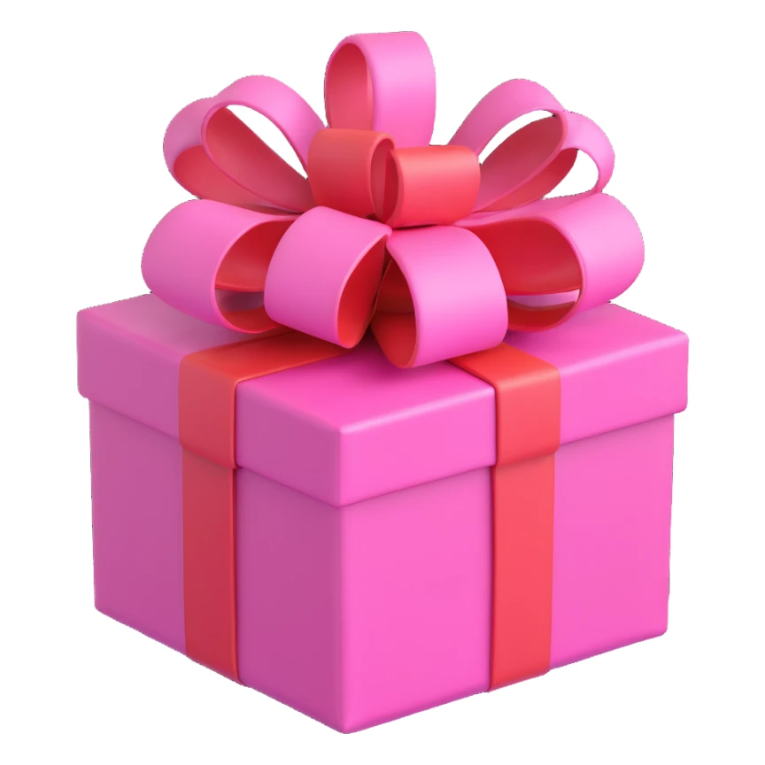 Add a large decorative bow to the pink gift, keep the 3d emoji style, no background. sticker