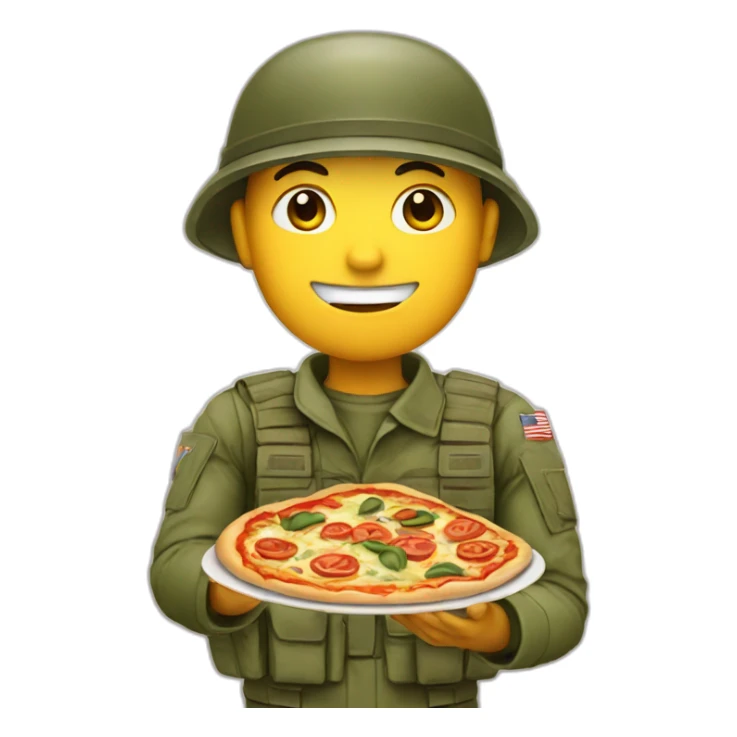 Soldier with pizza and soy beans in the hand sticker