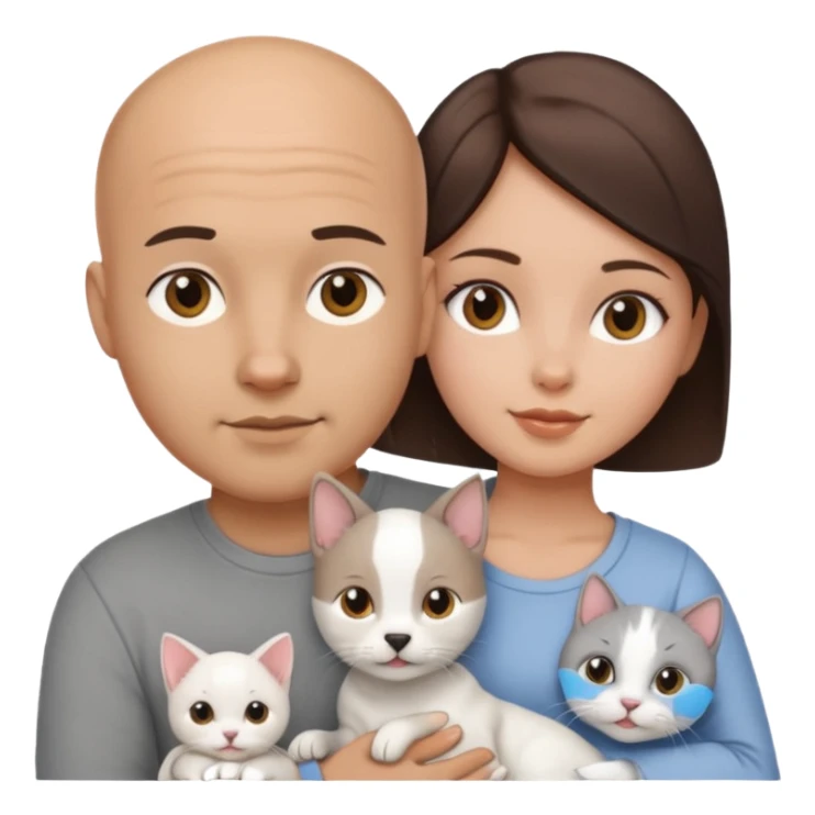 Bald guy with brunette girl and white puppy and Grey cat sticker
