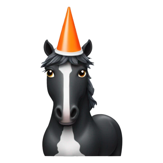Black unicorn with a traffic cone on its head holding ice cream sticker