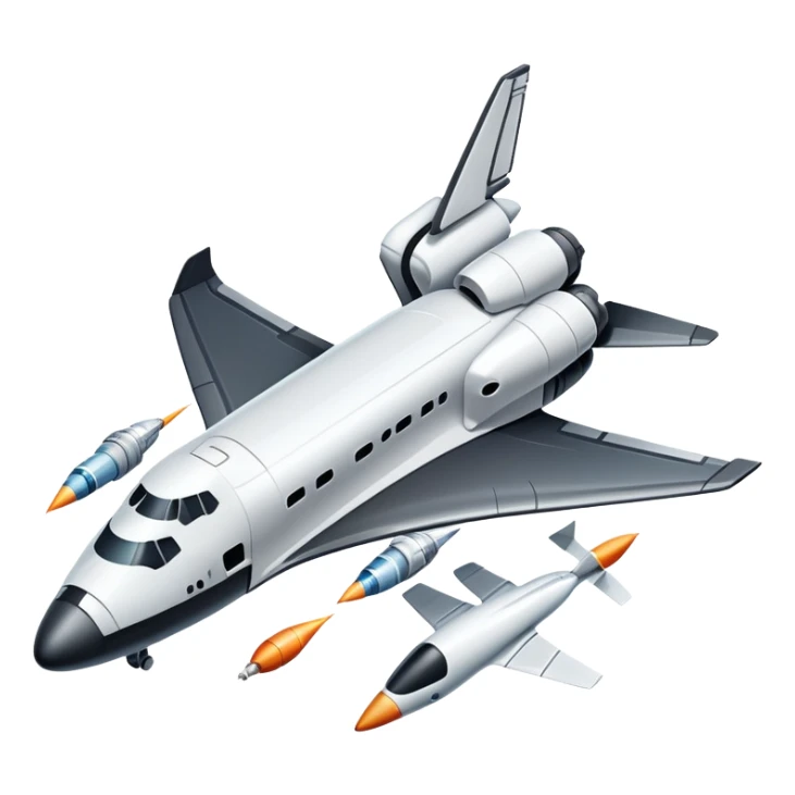 An icon featuring a space shuttle, a drone, and an airplane, symbolizing aerospace technology. The design includes rockets, flight paths, and satellites, representing space exploration and aviation. Transparent background highlights the cutting-edge technologies in air and space travel sticker