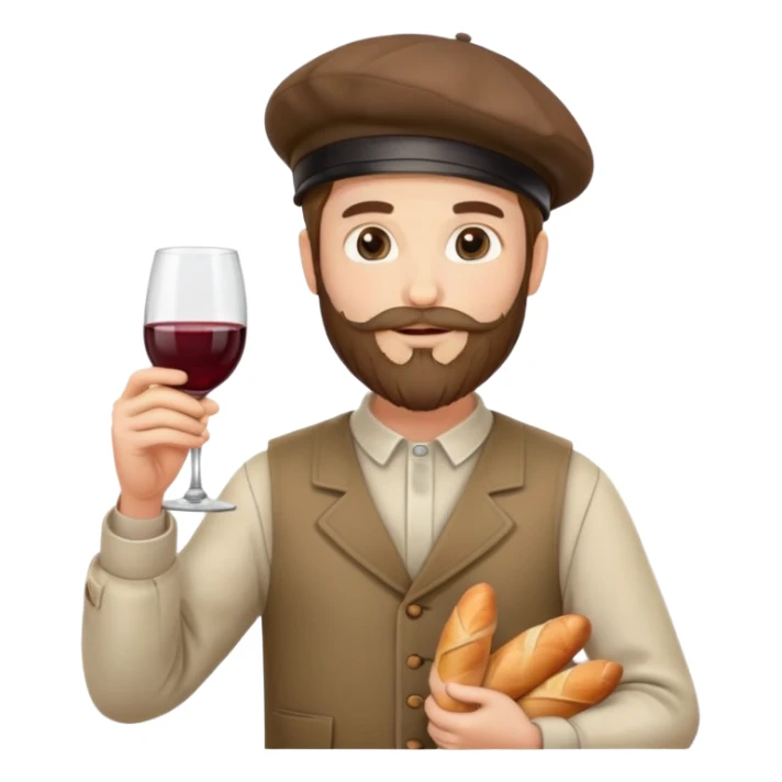 French man with beard, béret, baguette and wine and trousers sticker