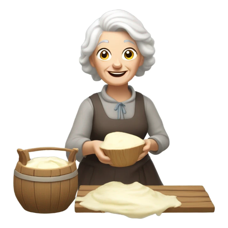 Old Caucasian lady white hair churning butter up and down sticker