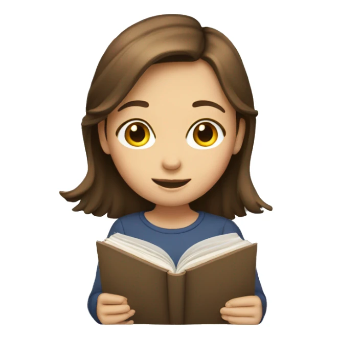 girl with brown hair reading sticker