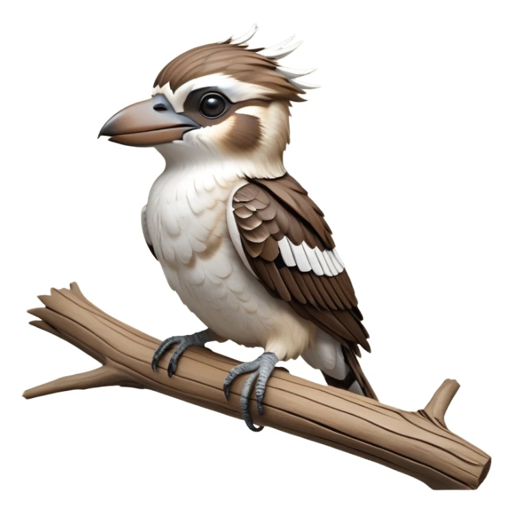 cinematic-kookaburra-realistic-full-body-perched-emoji,-compact-sturdy-frame-balanced-on-a-weathered-branch,-brown-and-white-feathered-wings-folded-neatly,-bold-striped-face-with-a-mischievous-glint-in-its-eye,-massive-sharp-beak-slightly-open-as-if-ready-to-laugh,-simplified-yet-realistic-focused-features,-highly-detailed,-glowing-with-a-warm-golden-light sticker