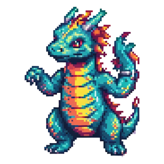 dancing dragon pixel art style retro game look sticker