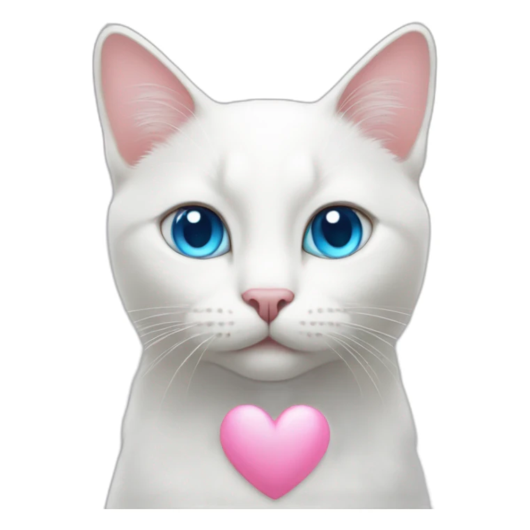 White cat with blue eyes in pink heart  sticker
