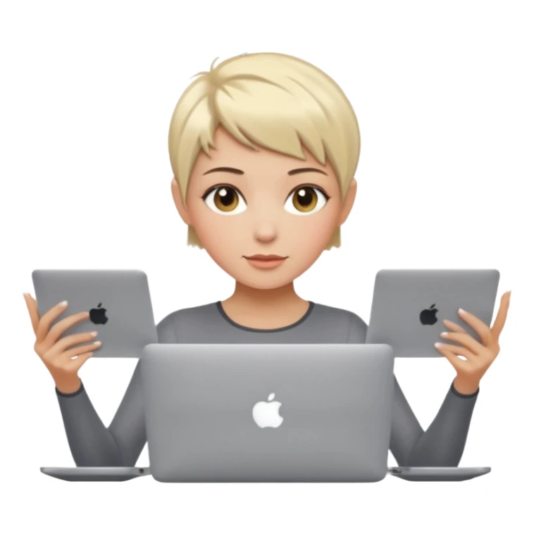 macbook pro woman pixie haircut dish water blonde hair hazel eyes sticker