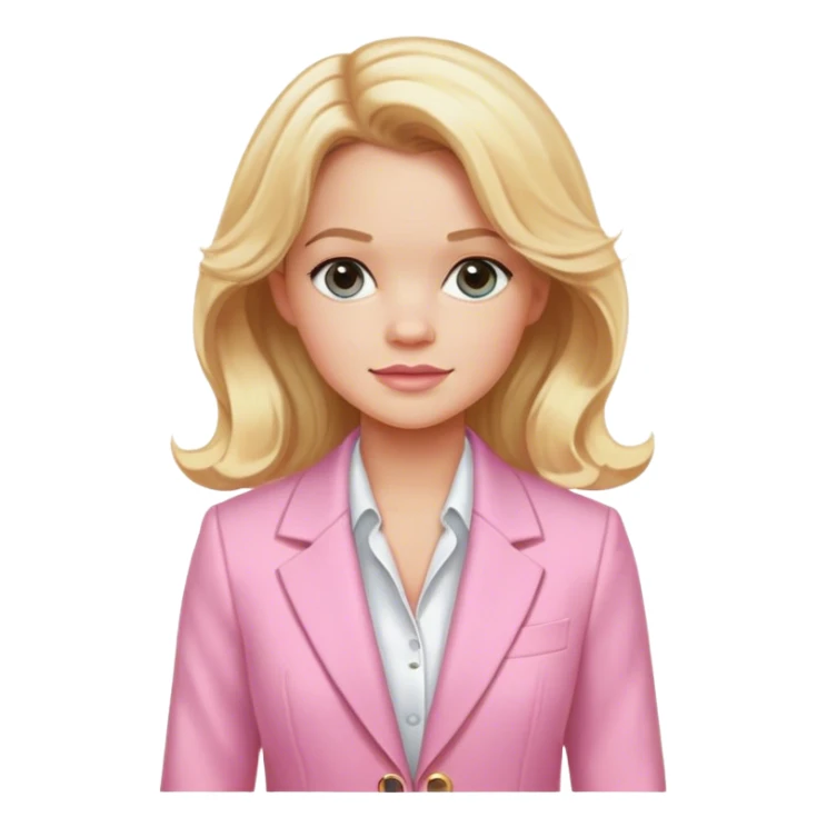 Elle woods with wavy blonde hair , a baby pink blazer with a white undershirt  sticker