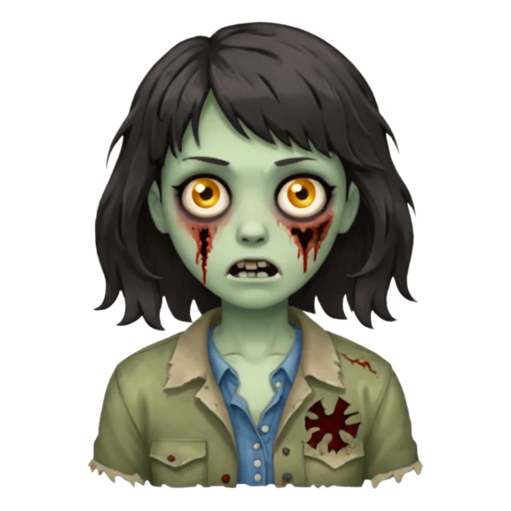 A zombie with big wavy dark hair and short bangs sticker