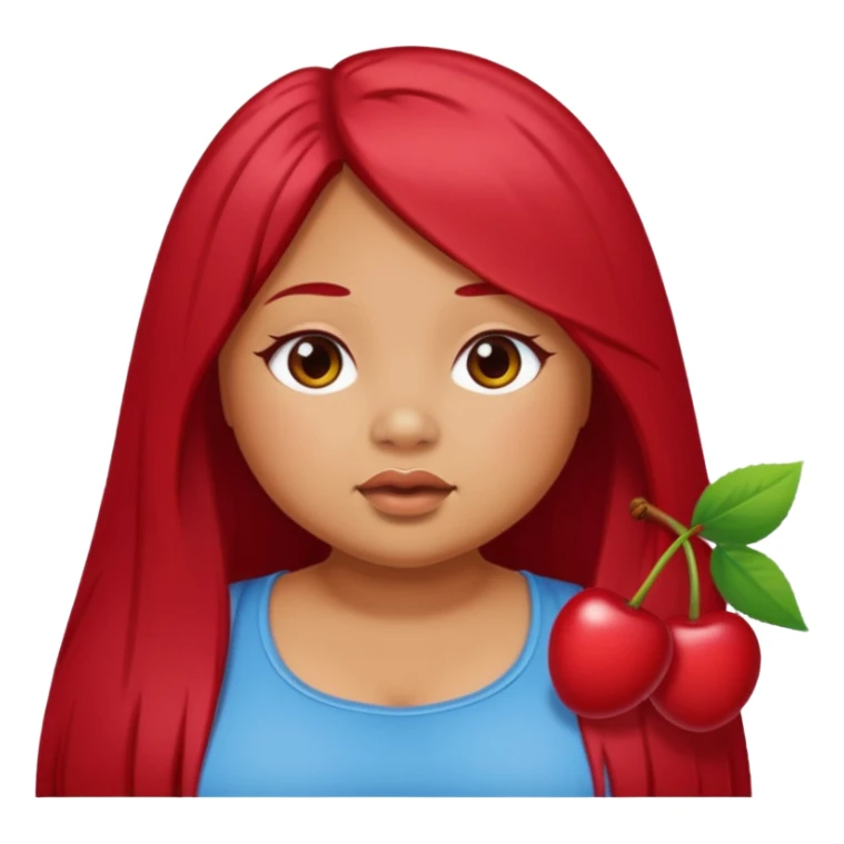 chubby tan skin girl with cherry red long straight hair sticker