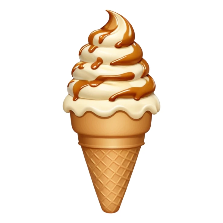 stracciatella ice cream with caramel color on a beige ice cream cone sticker