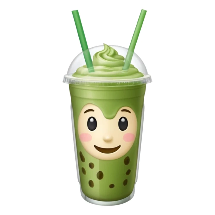 iced matcha latte no whipped cream in plastic cup with straw sticker