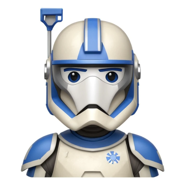Captain Rex from Star Wars, apple style emoji, blue helmet markings, clone trooper armor, simple and expressive sticker