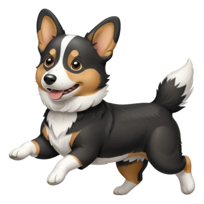 Black and white realistic cardigan welsh corgi running with its long low tail streaming out behind it sticker