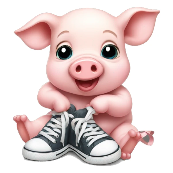 Baby pig tying his sneakers  sticker