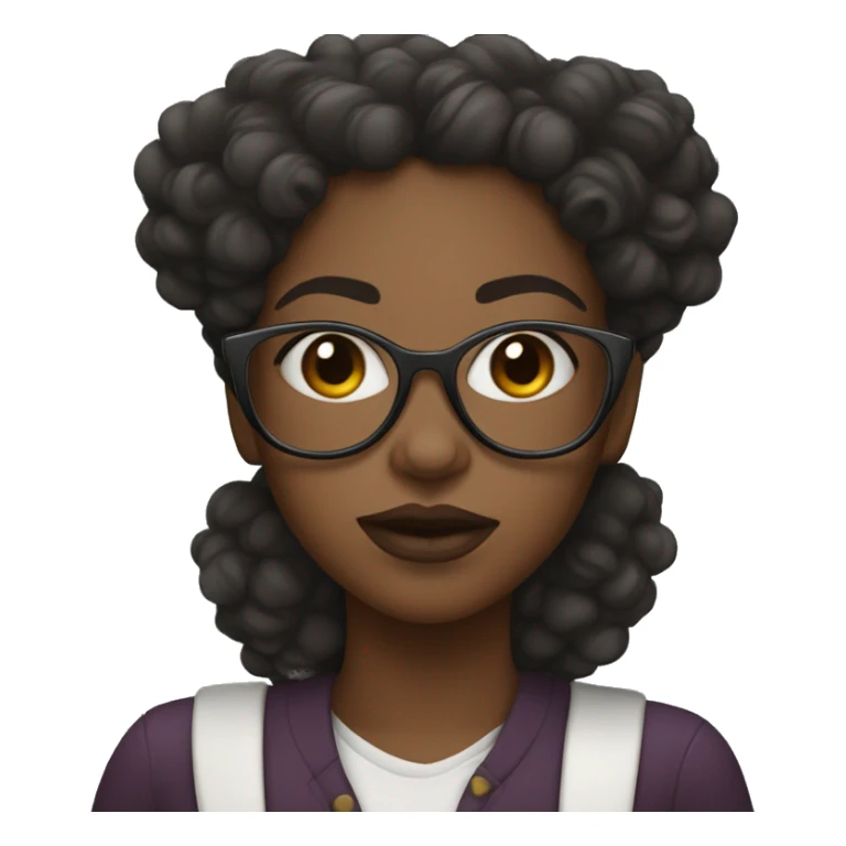 black girl with curly hair,  white glasses and big lips sticker