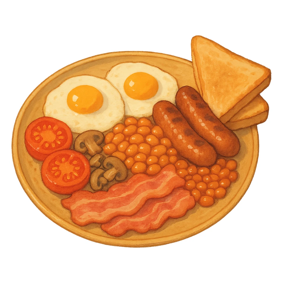 Ghibli-inspired illustration of a classic English breakfast sticker