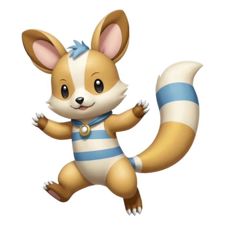 Oshawott-Dedenne-Buizel-Minccino-Emolga-fusion (full body) with vertical white stripes running down the whole body sticker