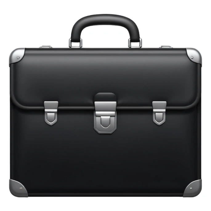 luxury briefcase emoji, matte black metal texture, clean sharp geometry, subtle reflections, minimalist futuristic 3D style, isolated on white sticker