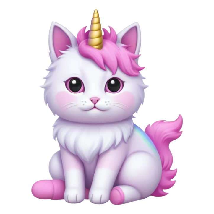 fluffy cat sitting on a flat baby unicorn sticker