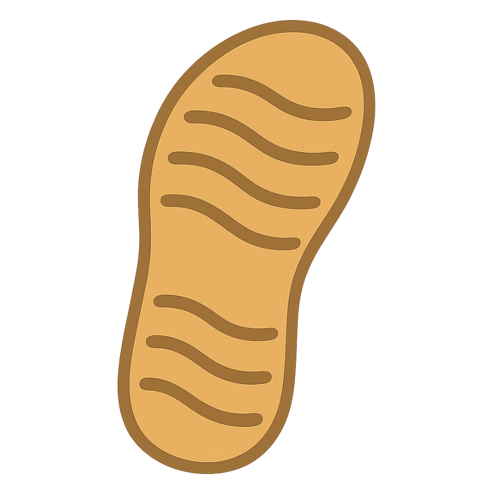 Edit the image to depict a flat sandal sole with minimal detail, viewed from the bottom and matching the angle of the reference image, in emoji style. sticker