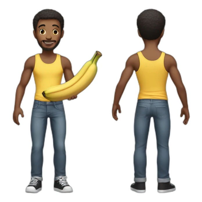 Skinny guy with tank top holding a banana sticker