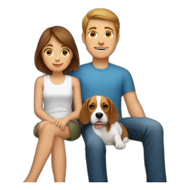 Brown hair White boy and girl with beagle Sit on couch sticker