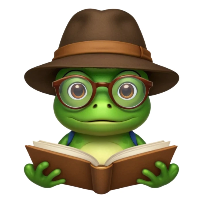 frog wearing hat with glasses and book sticker