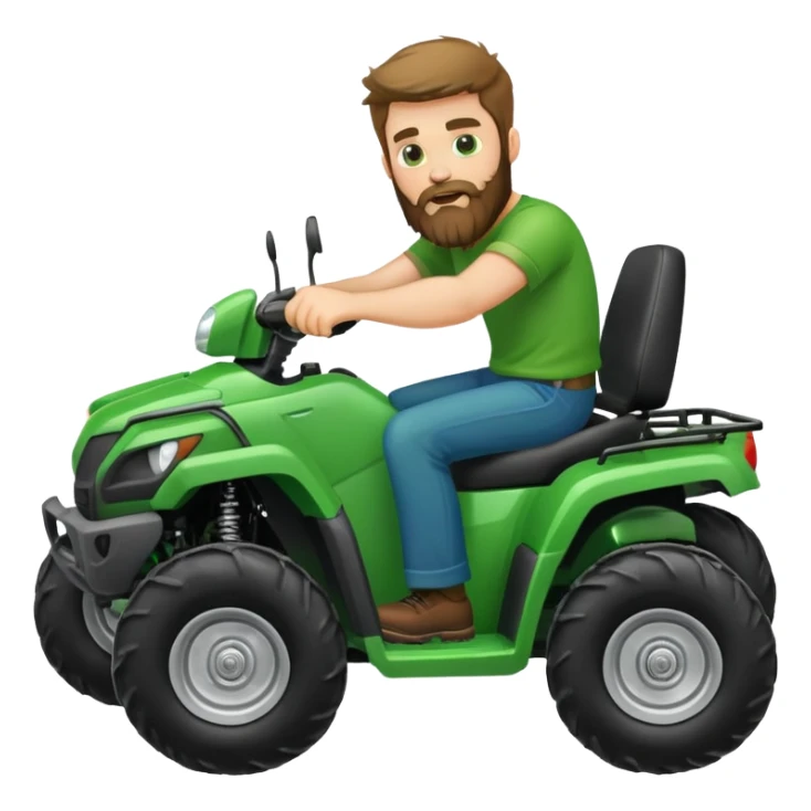 Stereotypical redneck with a beard breaking a green 4 wheeler sticker